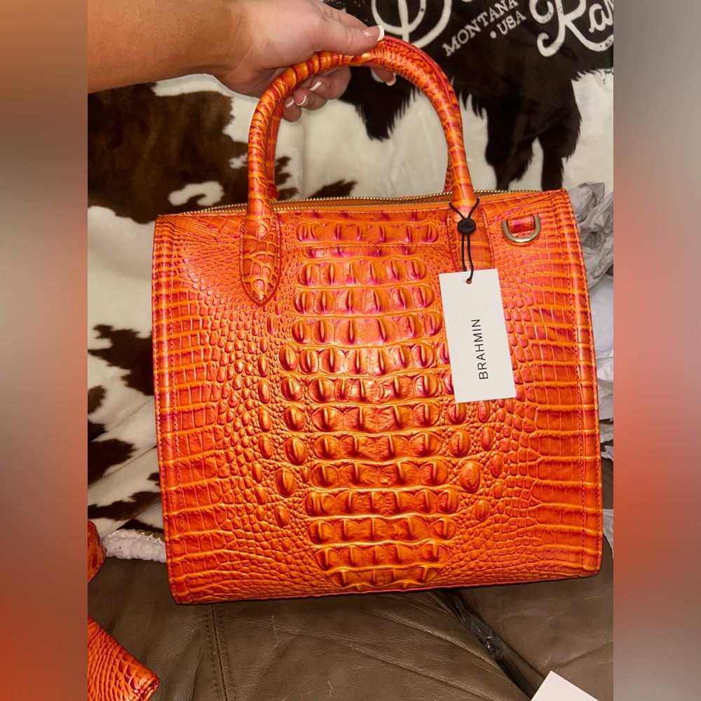 Brahmin Orange Embossed Satchel Set - Picture 5 of 7